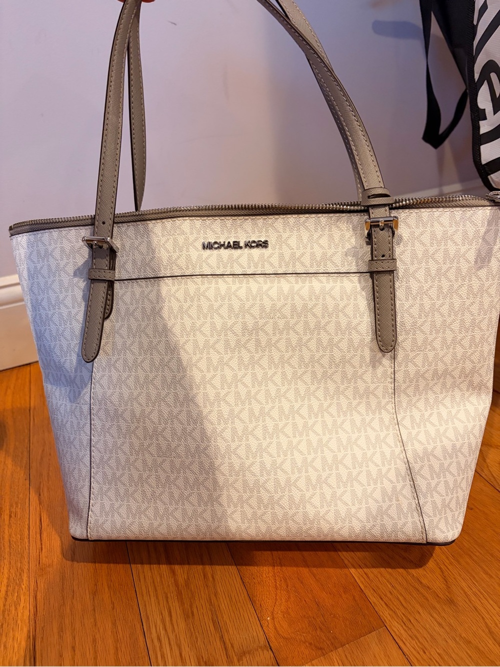 Michael Kors Cream and Gray Logo Tote Bag